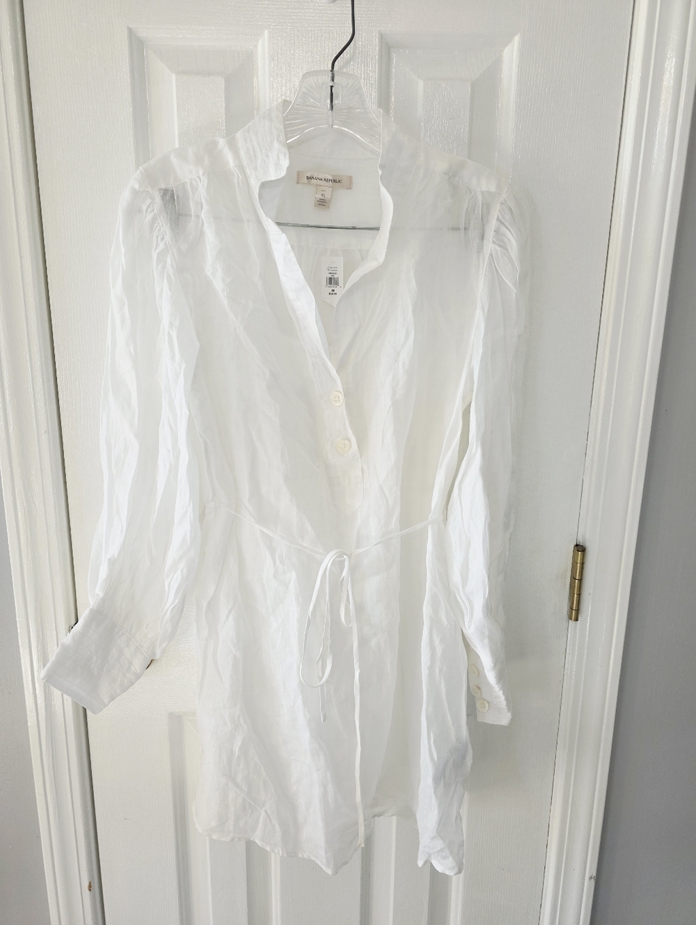 Banana Republic White Button-Front Tie-Waist Tunic Blouse 100% Cotton XS